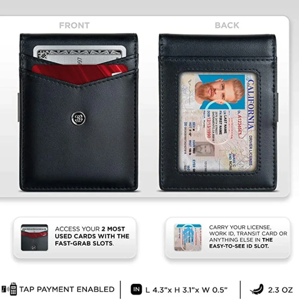 SUAVELL ODYSSEY Leather Men's Minimalist Wallet Credit Card Holder & Money Clip.